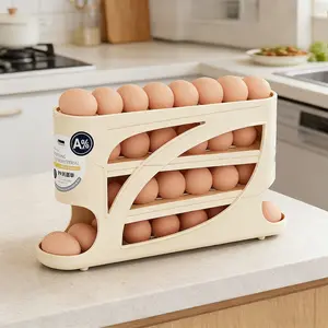 Automatic Rolling Egg Dispenser Organizer for Refrigerator, 4-Tier Space-Saving Egg Holder Tray, Holds 28 Eggs, Durable Plastic Egg Storage Rack for Fridge, Counter, Kitchen Cabinet