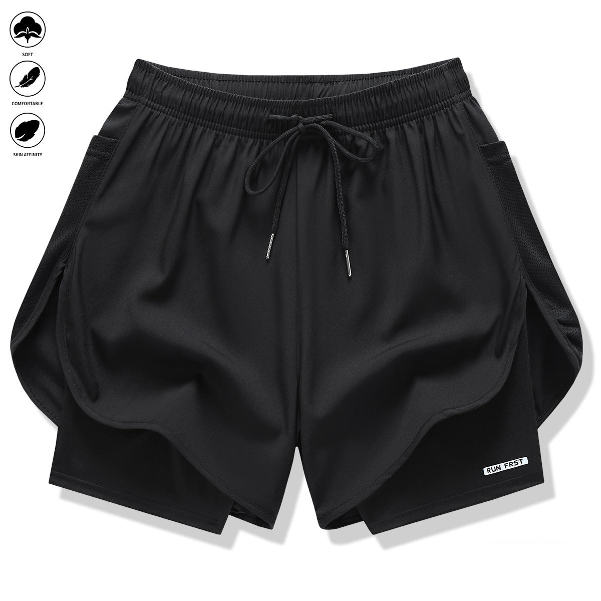 Pack of 5 women&rsquo;s casual athletic shorts, solid color, faux two-piece design with built-in liner, elastic drawstring waistband, suitable for outdoor fitness, running, sports, and casual wear; women&rsquo;s shorts