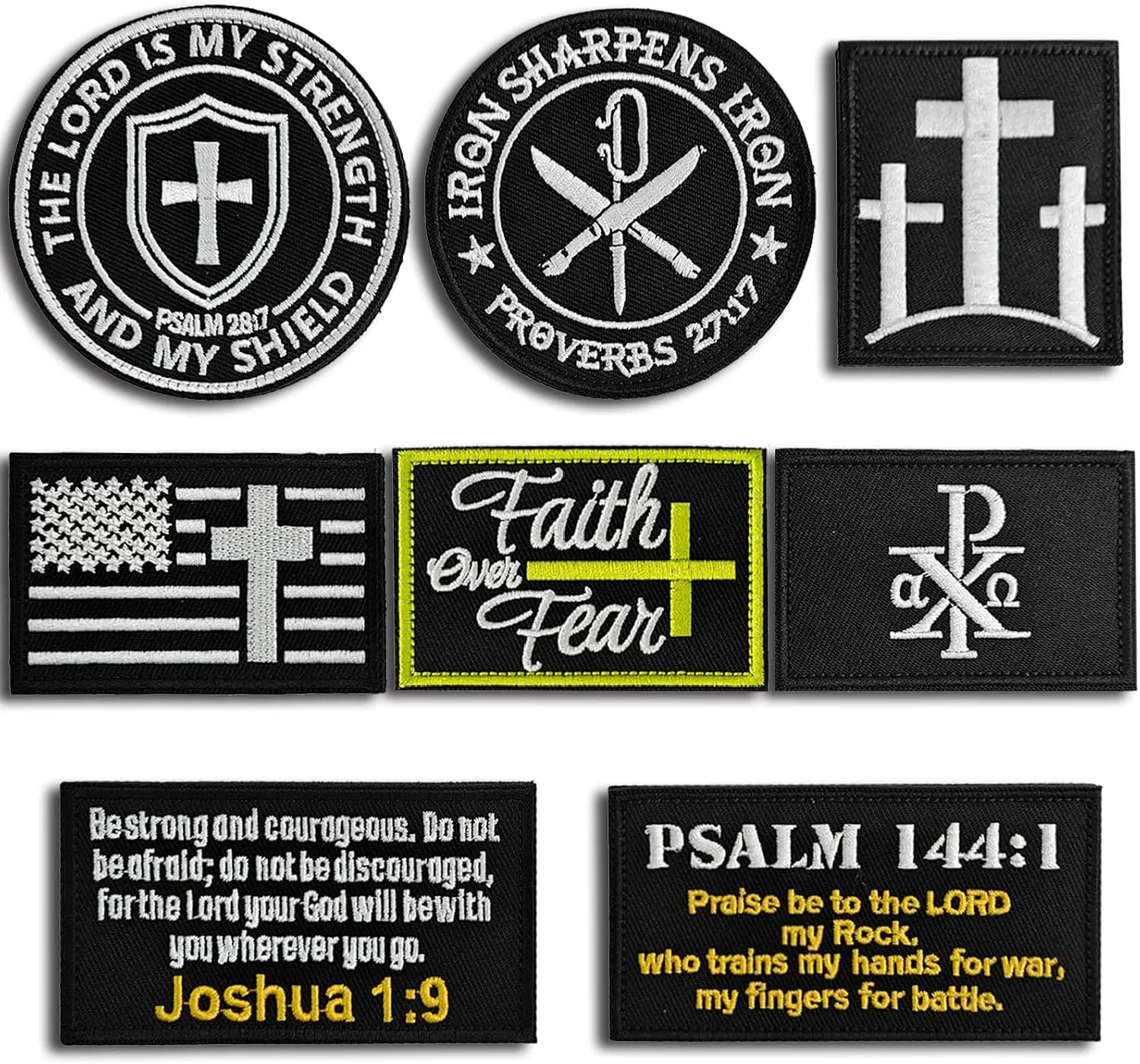 8pcs Christian Tactical Embroidery Patches, Hook & Loop Bible Verse Patches Hook Fastner Fabric Patch for Caps, Bags, Vests