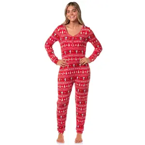 Peanuts Women's Snoopy Ugly Sweater Design Adult One Piece Footless Pajama Loungewear Sleeper Union Suit