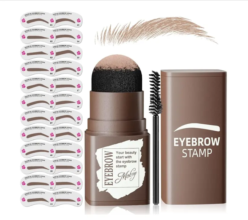 Eyebrow Stamp Stencil Kit, Eyebrow Stencils for Shaping, Light Brown | Eyebrow Stamp Kit Waterproof, Brow Shaping Kit with Brush, 24 Reusable Eyebrow Stencils Long-wear for Natural Eyebrow Color