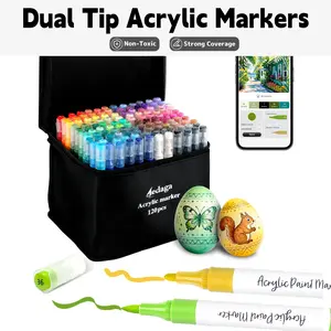 Aedaga Dual Tip Acrylic Paint Markers Set Quick Dry Waterproof Non-Toxic with Carrying Case for Rock Ceramic Wood DIY Crafts  Colors 120