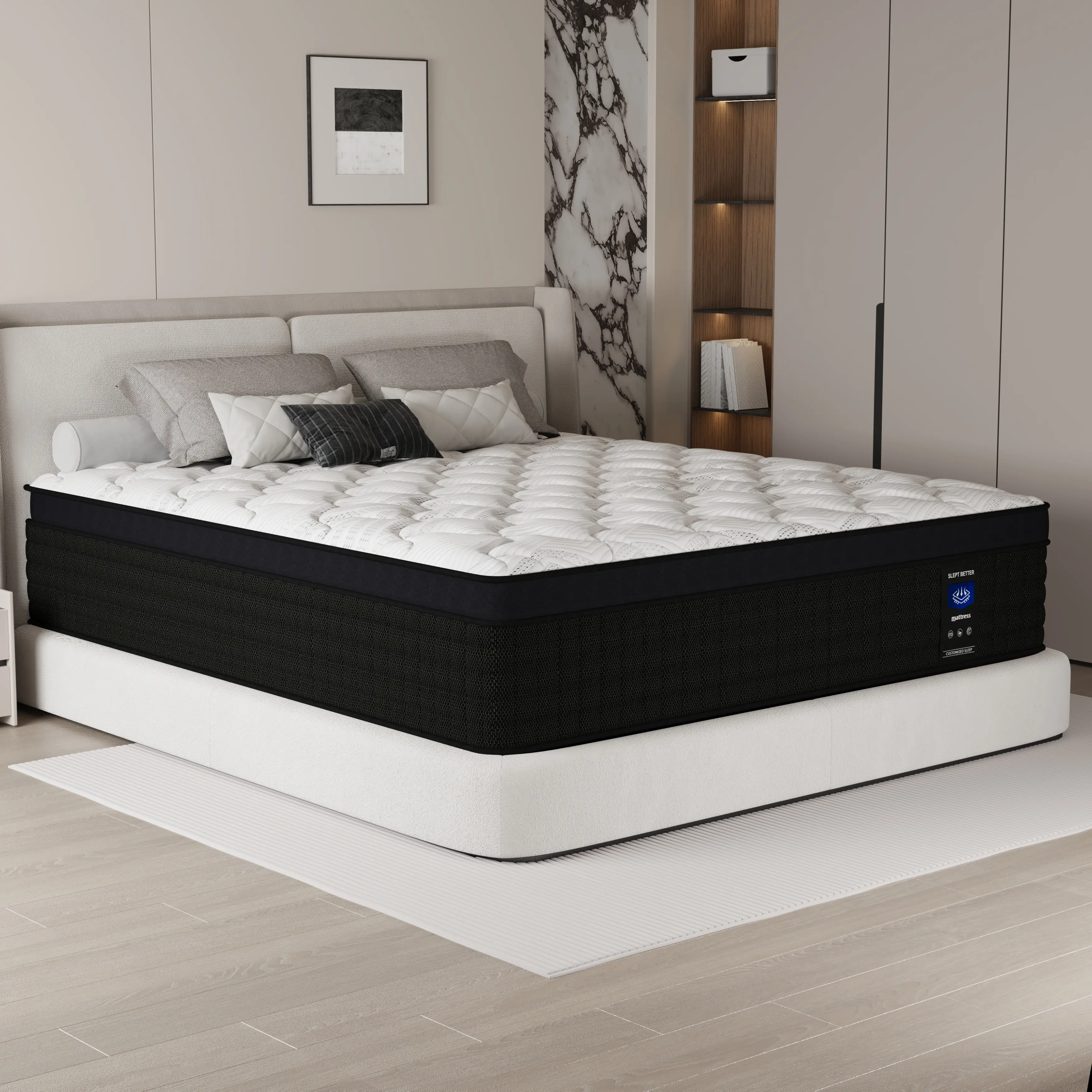 MRH 12in Queen Size Memory Foam Hybrid Mattress in a Box, Medium Firm, Pressure Relief, Spine Soothing Hybrid Mattresses for Adults