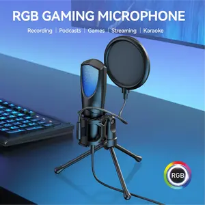 USB Streaming Gaming Microphone for PC, RGB Lighting, Mic with Holder Adapter Live Podcast Equipment for Live Streaming/Gaming/Podcast/Recording/Vocal/Game Voice/YouTube