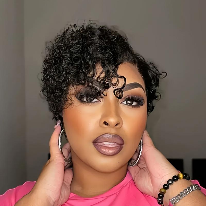 Chic Short Pixie Cut Curly Wave Wig For Women 6INCH 13X4X1 T-Part Lace Front 200% Density Remy Human Hair Natural Black Dealsforyoudays TikTokShopBlackFriday