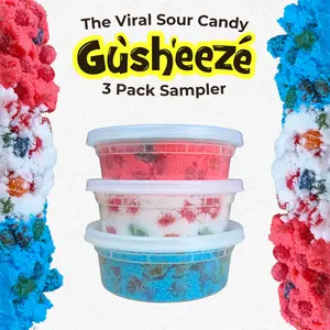 Candeeze Gusheeze 3-Pack Sampler - Blue Razz, Srawberry, Marshmallow - Sweet, Sour, Extreme Sour - TikTok Trending Candy - Made in USA - Perfect for Christmas, Snacking, Gifts
