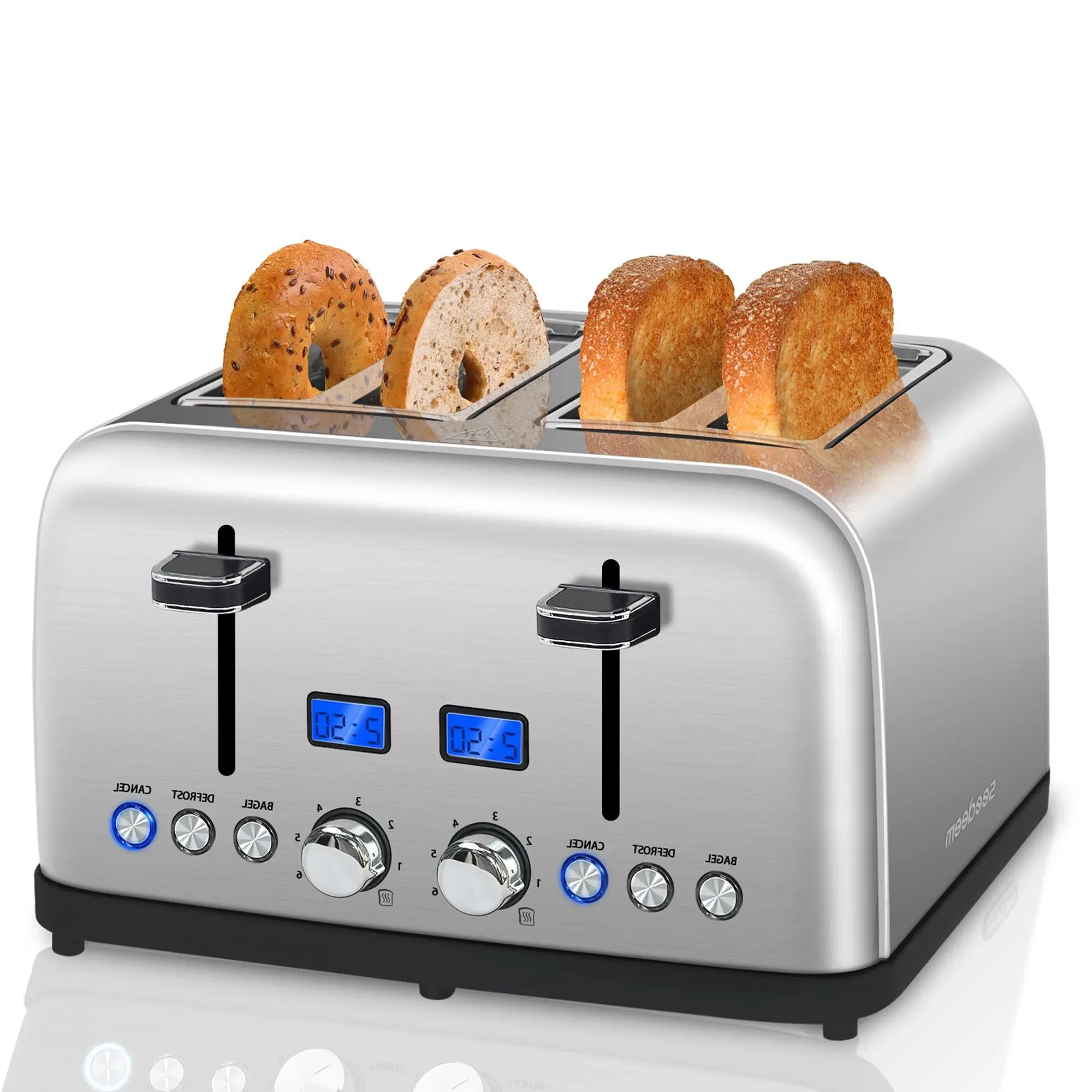 Toaster 4 Slice, LCD Display, 6 Shade Settings, 1.5'' Wide Slots, Digital Stainless Toaster for Bagel, Defrost, Reheat, Dual Control, Removable Crumb Tray, 1500W, Dark Metallic