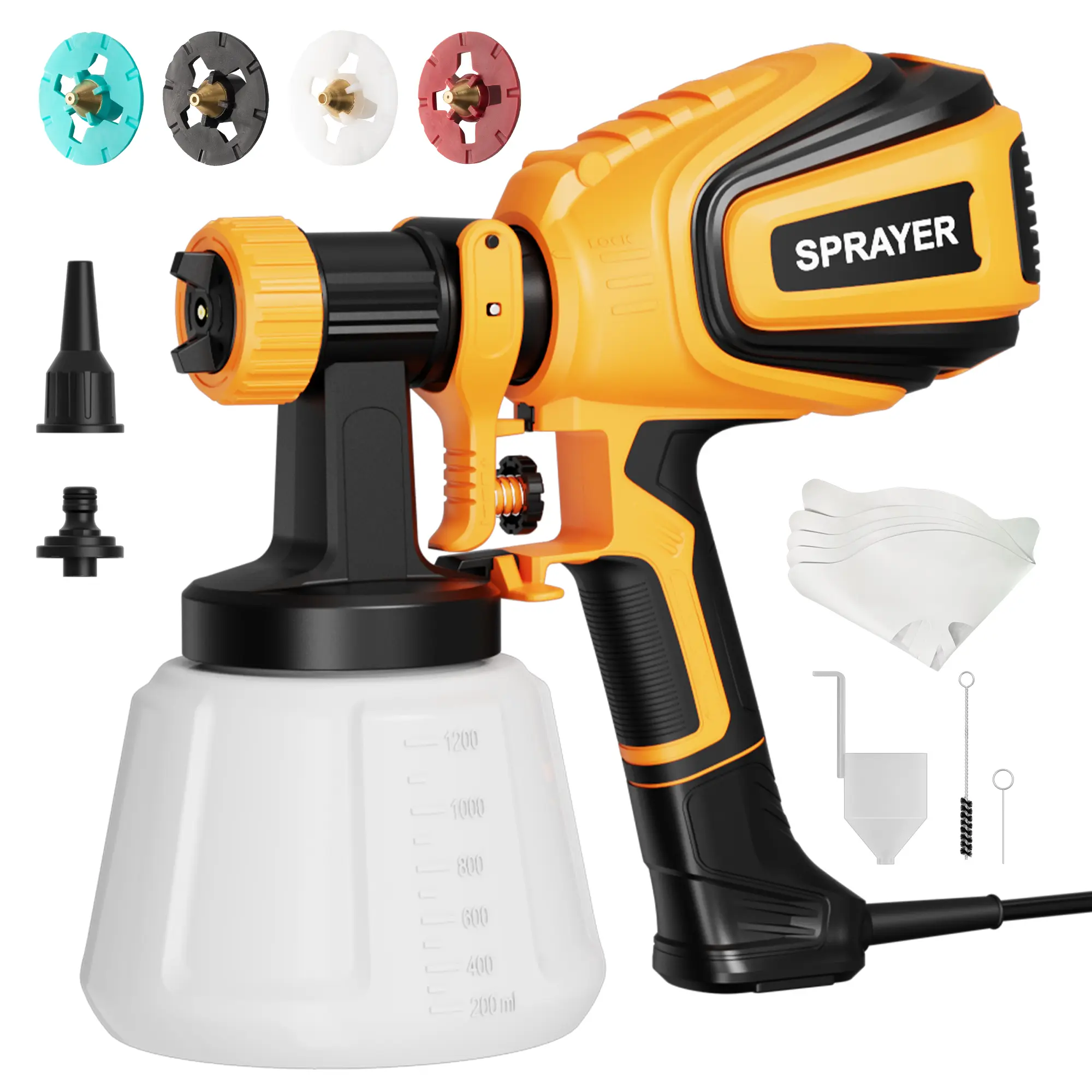 VONFORN Paint Sprayer, 700W HVLP Paint Sprayer with Cleaning & Blowing Joints, 4 Nozzles and 3 Patterns, Easy to Clean, for Furniture, Cabinets, Fence, Walls, Door, Garden Chairs etc. VF803