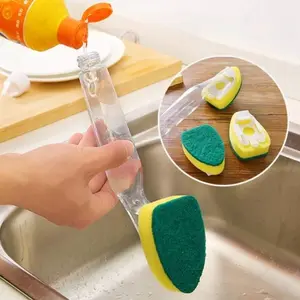 Sponge Pot Brush – Powerful Stain Removal, Automatic Liquid Dispensing, Handle, Oil-Resistant