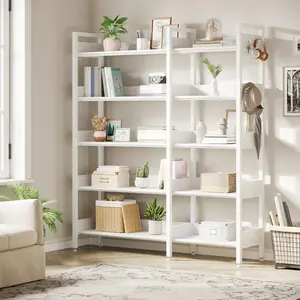 Garvee Corner Bookshelf, 5 Tier Convertible Corner Book Shelf, Modern Industrial Bookcase, L Shaped Storage Display Shelf for Home Office, Living Room, Study Room Office