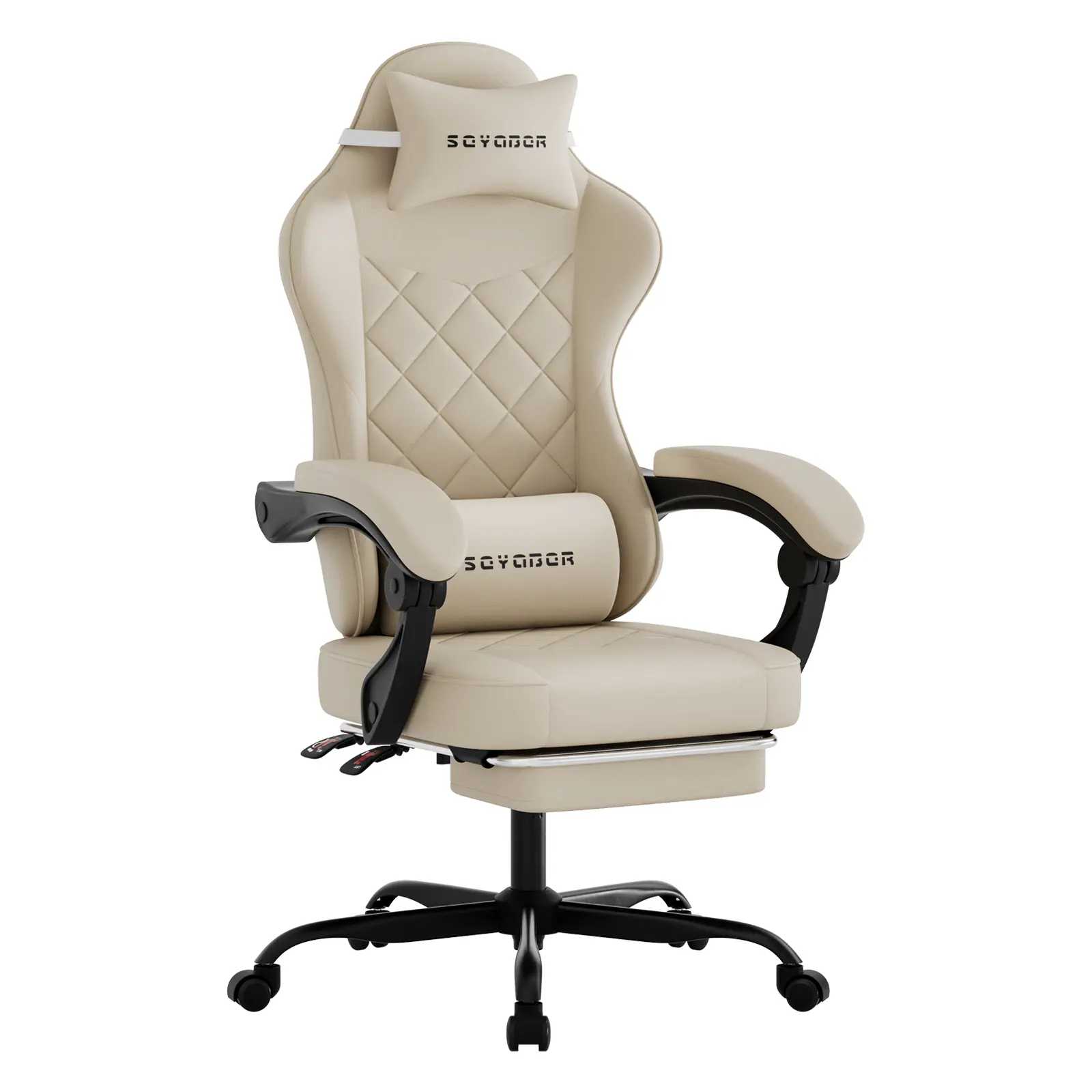 Ergonomic Gaming Chair with Footrest and Lumbar Pillow—Comfortable Office Chair, Reclining and Height-Adjustable armrest Computer Chair,  Home Office/Gaming Swivel Chair for Extended Sitting silent caster woman man support wide cushion black task