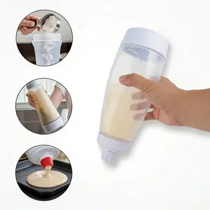Pancake Batter Dispenser Bottle with Blender Ball Whisk, 1065ml Batter Mixer for Pancakes, Waffles, Crepes, Muffins and Cupcakes, Easy Pour Baking Bottle with Silicone Tip and Stand Base, Kitchen Batter Cup for Baking, Mixing and Dessert Prep