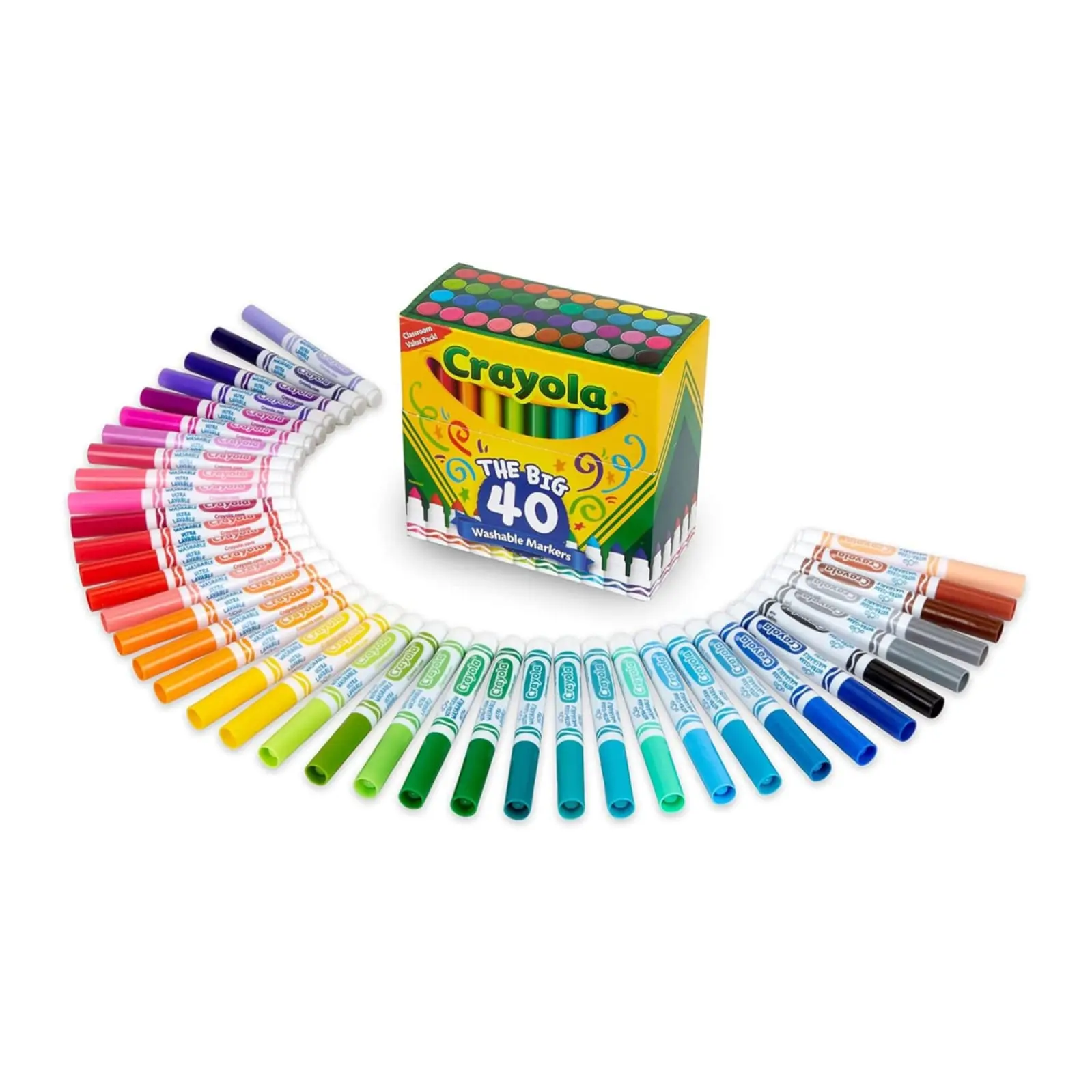 Crayola Ultra Clean Washable Markers, 40 Count Broad Line Colored Markers – Washable Art Markers for Coloring Books, Drawing, School Projects, Kids Classroom & Teacher Supplies
