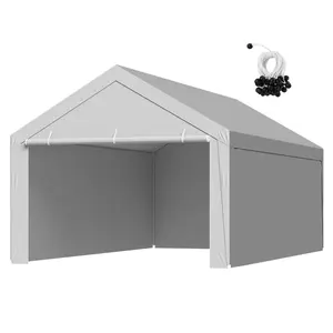 【fathersdaygift】VEVOR Carport Replacement Canopy, 13 x 20 ft Potable Garage Tent Top Tarp with Sidewalls, UV-Resistant & Waterproof, Heavy Duty Car Shelter Tarp with Ball Buggees, Grey, Frame Not Included