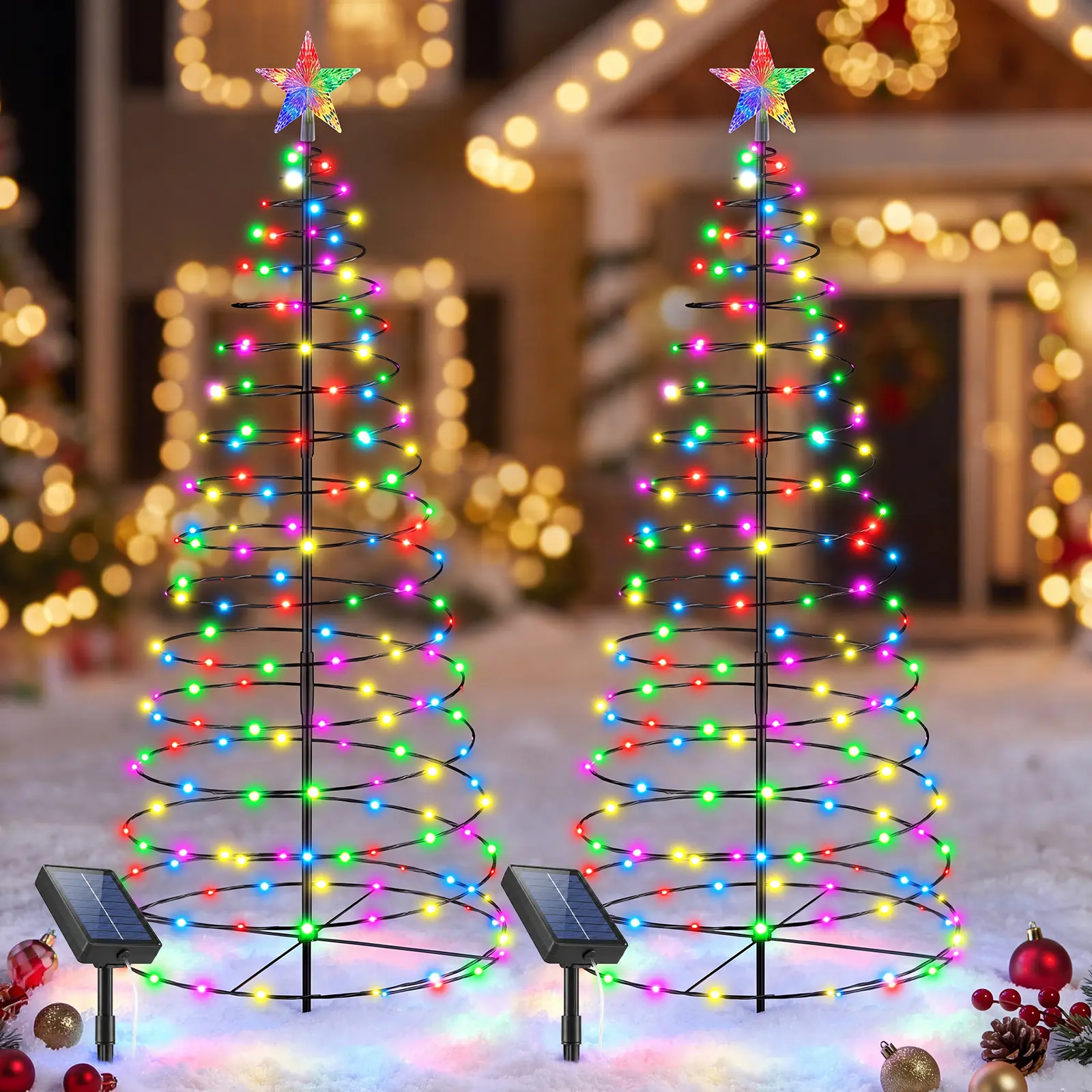 Avatar Controls 47In Christmas Pathway Lights Outdoor, 2 Pack Solar Spiral Christmas Tree Light with 8 Mode,Color Changing Foldable Spiral Tree for Christmas Decorative Lights
