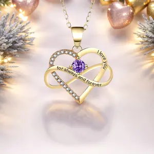 SIXFOX Infinity Love Heart Necklace Birthstone Necklace I Love You Always and Forever Valentines Day Jewelry Gifts for Women