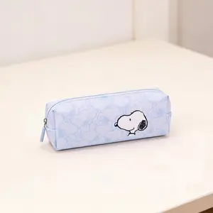 [New Arrival] Peanuts Snoopy Series Small Long Makeup Bag Light Blue Portable Cosmetic Pouch Waterproof Daily Storage Travel Toiletry Bag Cute Cartoon Fashion Bag Gift For Girls Women Fans Summer Vibes