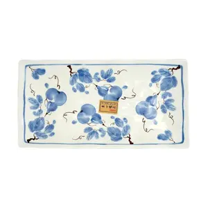 Golden Lion 12-Inch Wavy Rectangular Serving Platter - "Fu Lu" Auspicious Fish Plate for Tableware, 30x16x3cm