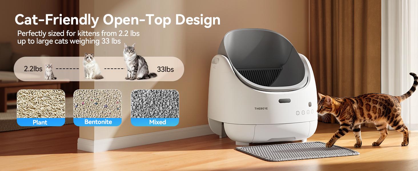 (SC07) Thereye Automatic Litter Box, Self Cleaning Litter Box for Multiple Cats, APP Control and Safety Sensors, Odor Control, Open-Top Smart Cat Litter Box with Trash Bags/Litter Mat (SC07) Thereye Automatic Litter Box, Self Cleaning Litter Box for Multiple Cats, APP Control and Safety Sensors, Odor Control, Open-Top Smart Cat Litter Box with Trash Bags/Litter Mat