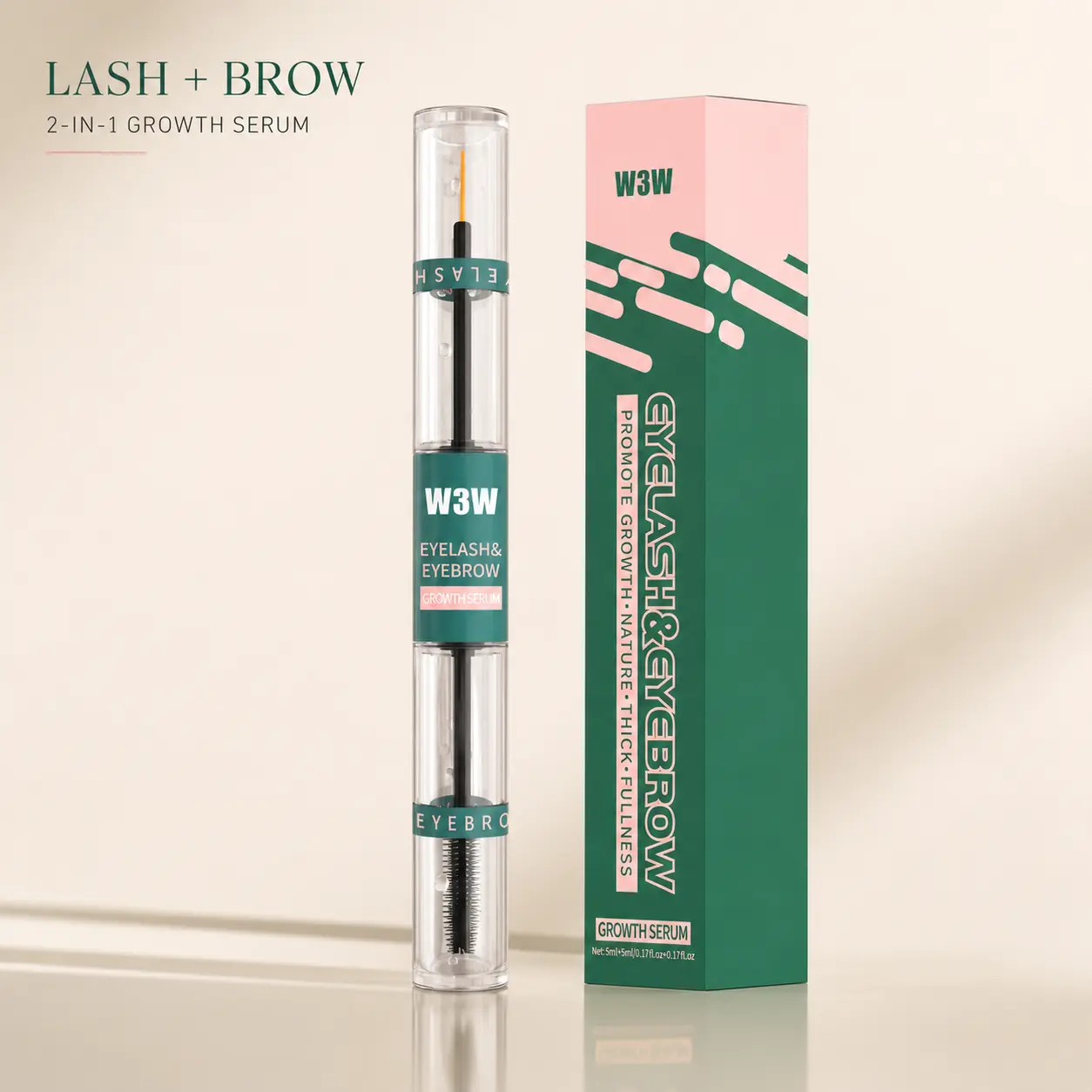 Eyelash Growth Serum for Sensitive Eyes, W3W Lash & Brow Enhancer for Longer Thicker Fuller Lashes, Prostaglandin-Free Gentle Formula, Nourish Lash Roots, Daily Nightly Care, 4-Week Visible Effect, 5ml