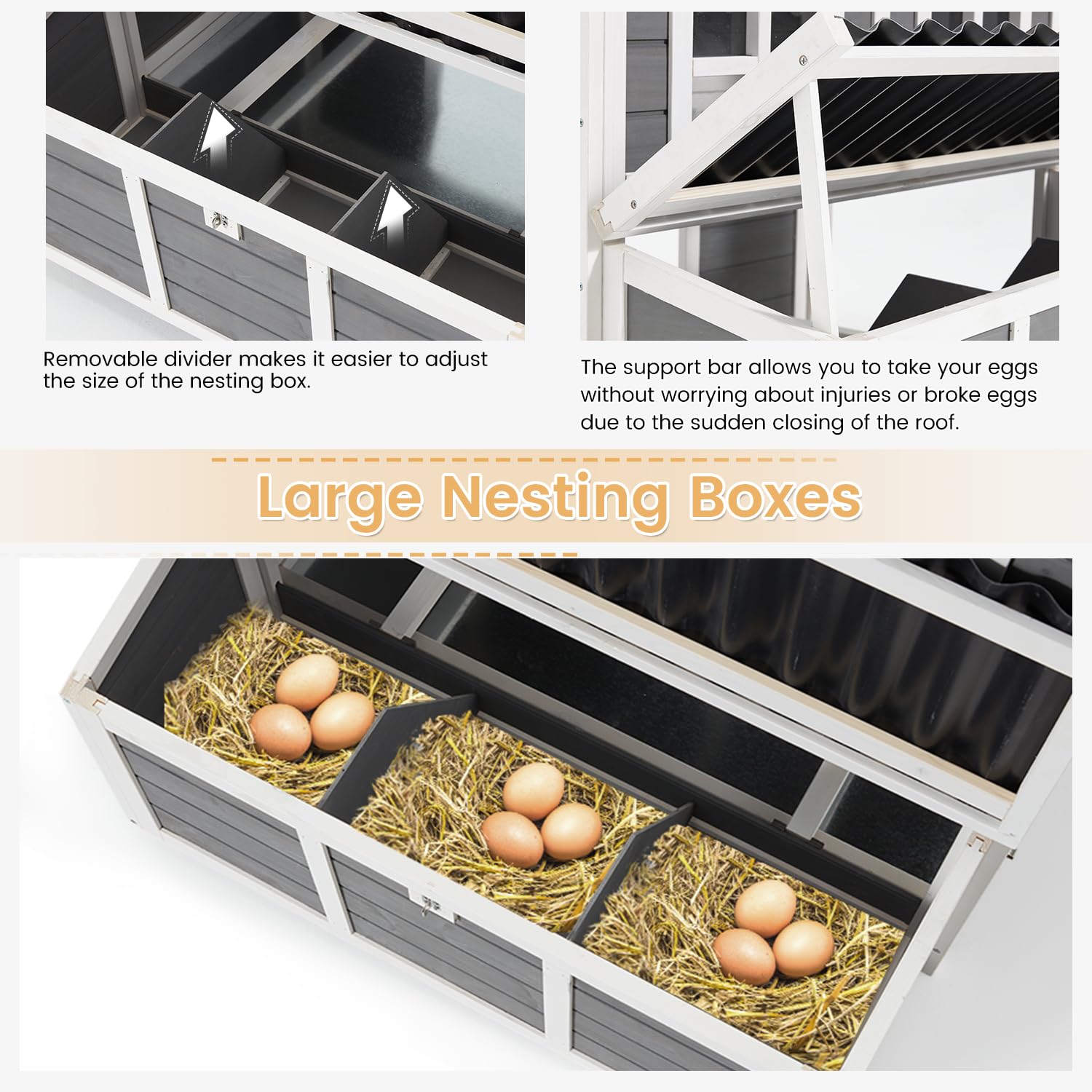 YODOLLA Chicken Coop, 40" Large Wooden Chicken Hutch with 3 Lockable Nesting Boxes for 4-6 Chickens, Outdoor Hen House Chicken Cage w/Removable Tray