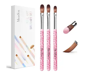 MelodySusie 3-Piece Acrylic Nail Brush Set - Sizes 8/10/14, Professional Nail Art Tool for Acrylic Application, Powder, Extension & 3D Carving - Pink