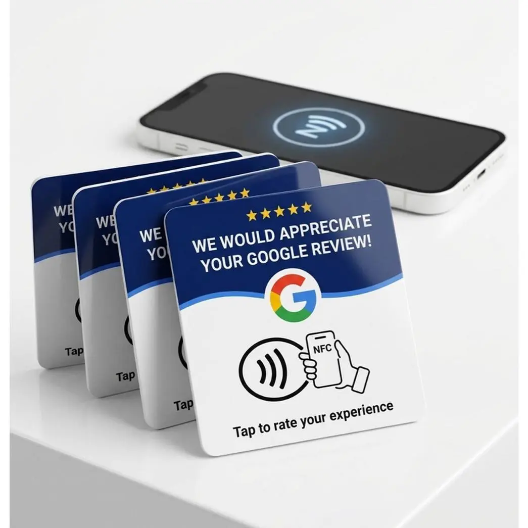 NFC Google Tap-to-Review Acrylic Card - Rectangular Feedback Tool for Office Stationery, Get 5-Star Feedback in Seconds