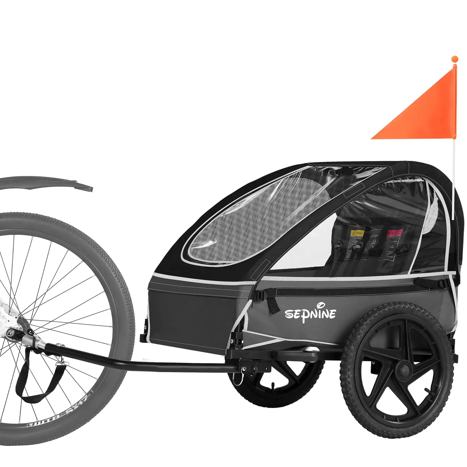 SEPNINE Bicycle Toddler Stroller Trailer for 1-2 Kids (12+ Months) - Reflective, Secure Fit, 5-Point Harness, Foldable, Quick Bike Attachment, Storage Bags