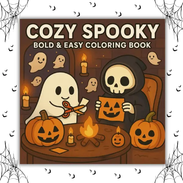 Cozy Spooky Halloween Coloring Book for Adults & Kids, Bold & Easy Coloring Pages with Ghosts, Witches & Skeletons, Perfect Halloween Gift