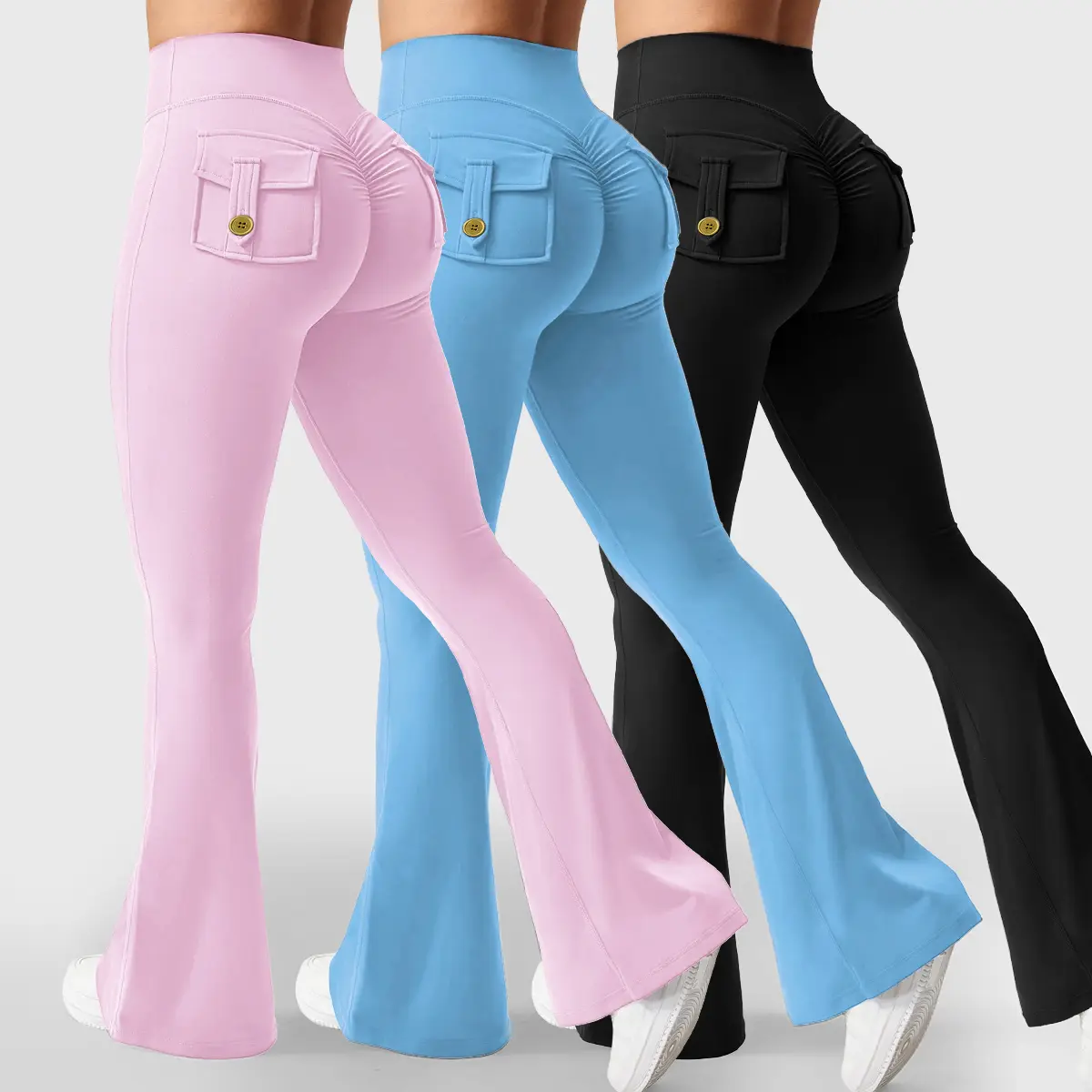Cargo Pocket Yoga Pants for Women Flared Pants Hip Lift Sports Tight Fitness Pants Slightly Flared Yoga Pants