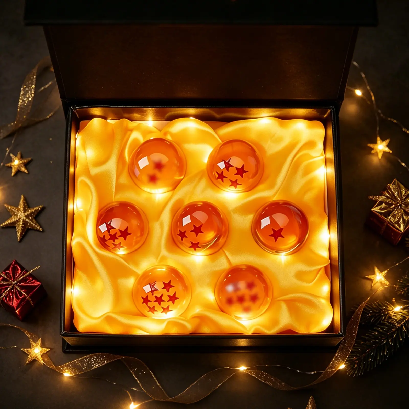 Anime Dragon Ball Z Complete 7 Crystal Balls Set, 7.6cm Clear Glossy Star Spheres, Premium Silk Lined Gift Box Storage, Tabletop Ornament Collectible Toy Gift for DBZ Lovers