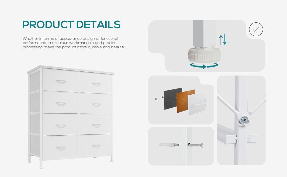 【Deal】8 Drawers Dresser Organizer Storage Drawers Fabric Storage Tower, Chest of Drawers with Fabric Bins, Steel Frame, Wooden Top