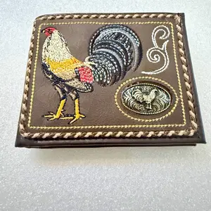 Leather Rooster Wallet Cartera De Piel De Gallo with Embroidered Design and Embossed Emblem