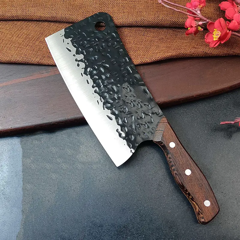 Heavy Duty Stainless Steel Meat Bone Cleaver Knife Set with Block - 12.2" Total, Lightweight, Ergonomic, Easy-Maintenance Kitchenknifesets, Meatknife, Stainless Steel Knives for Home Cooking Meat & Bone Cutting (US Stock Kitchenware), High Carbon Ss