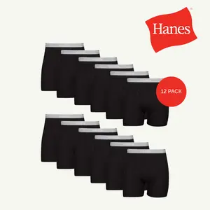 Hanes Men's Underwear Boxer Brief Pack, 12-Pack, Moisture-Wicking Cotton Briefs with Comfort Flex Waistband