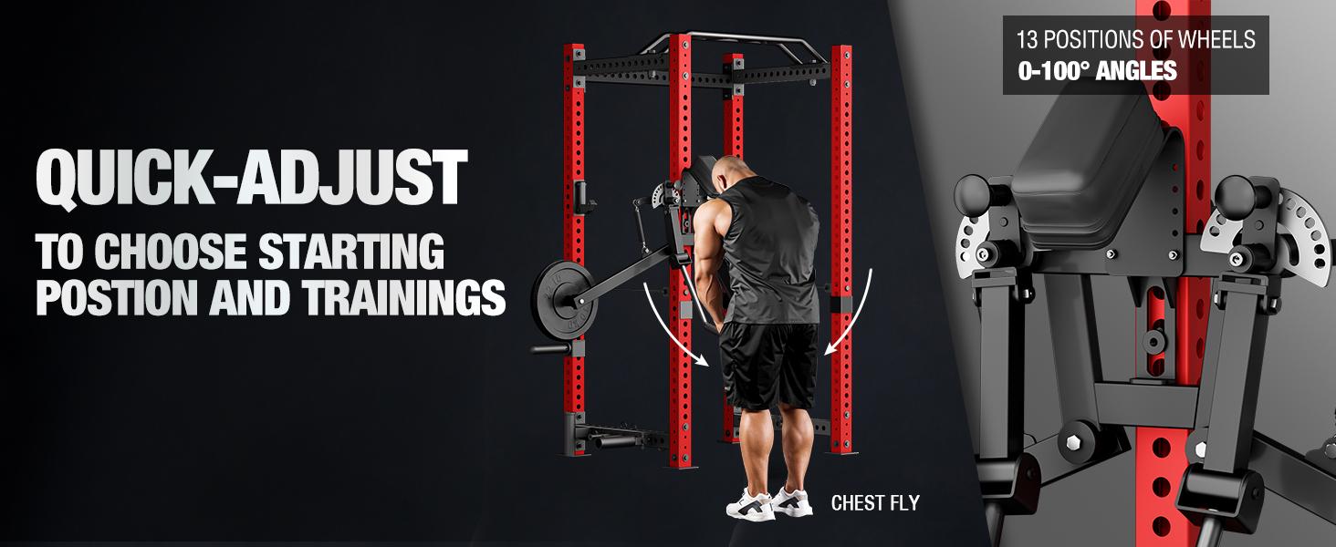 MIKOLO Power Rack Lateral Raise & Chest Fly Attachment - 13-Level Adjustable Arm for Upper Body Strength Training, Fits 1" Hole Squat Racks, Home Gym Equipment Multifunctional Workout StationMIKOLO