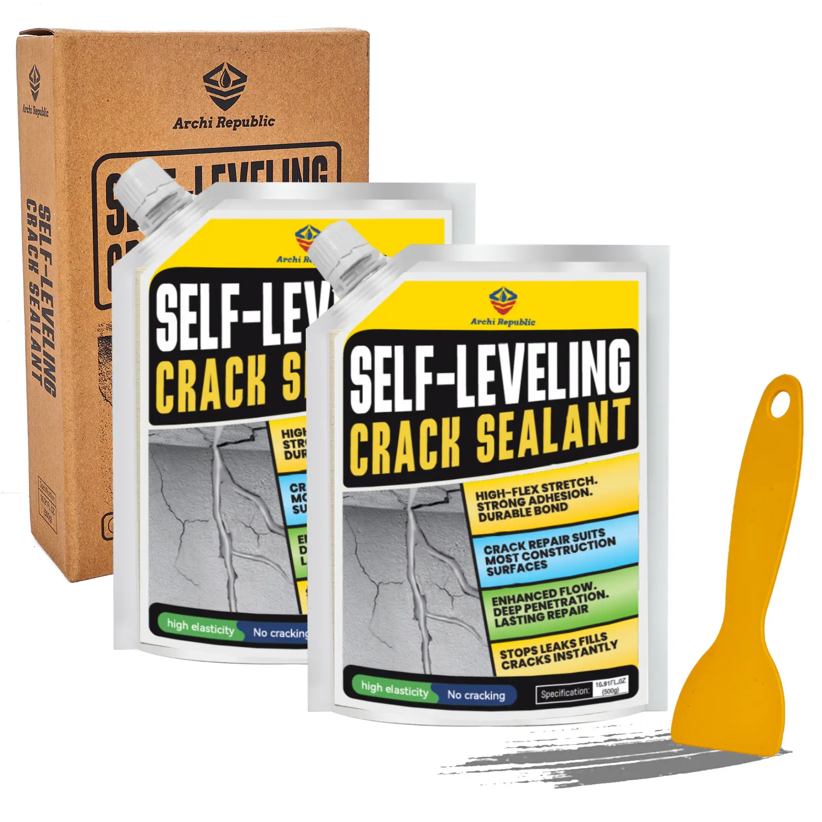 Archi Republic Professional Concrete Filler & Sealant - 17.6 oz Quick-Drying, Strong Adhesion, Waterproof Adhesive with Outdoor Elastic Crack Fit, Self-Leveling Patch Spackling Paste for Driveway Repair, Enhances Durability