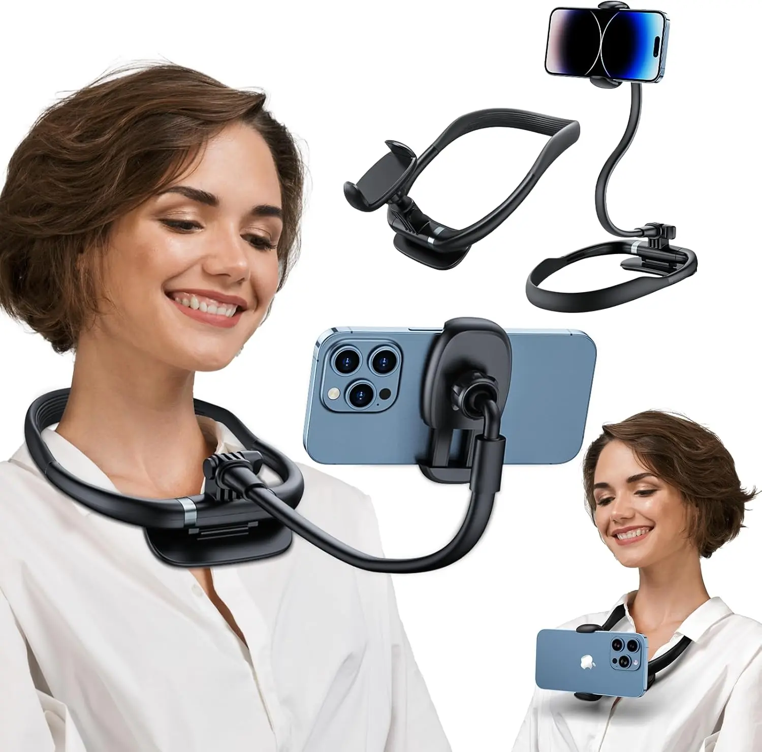 Neck Phone Holder Stand for Bed: Neckband Gooseneck Flexible Cellphone Mount Silicone Smartphone