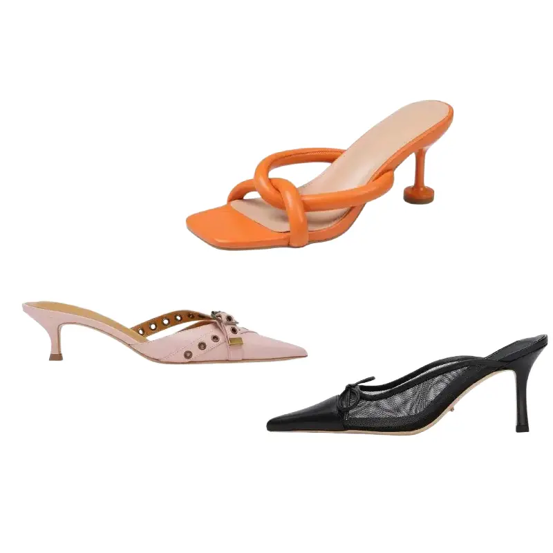 Clearance Sale Womens Light Pink Pointed Toe Kitten Heel Mules Buckle Rivet Detail Low Heel Slide Pumps Fashionable Slip On Shoes for Work and Casual Wear outdoorfun wide feet sandals Elegant Comfortable Women's