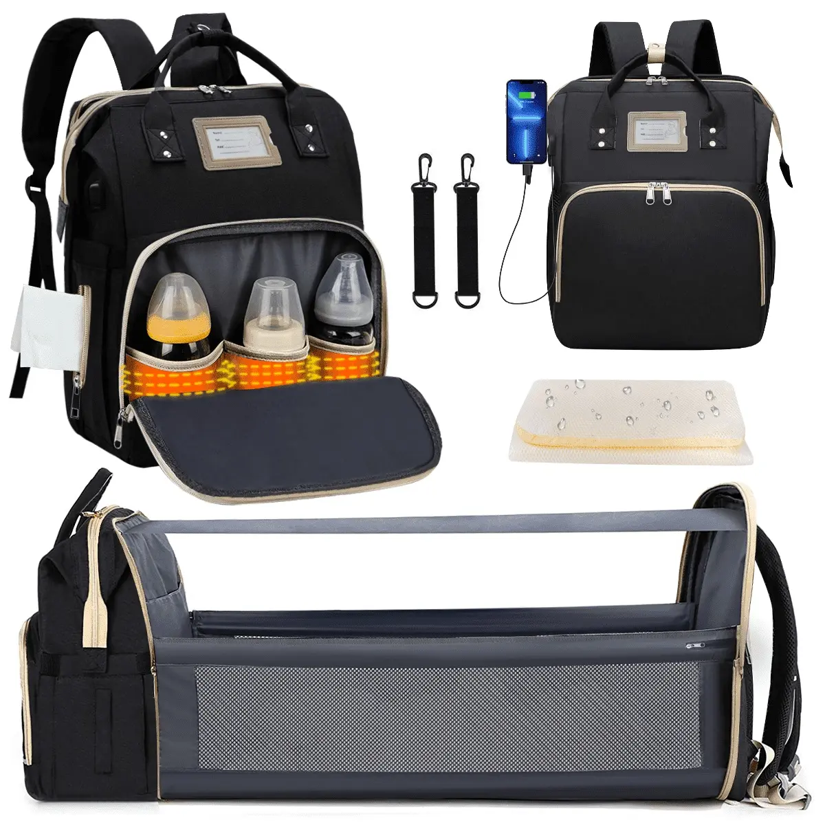 Multifunctional Diaper Bag Backpack w/ Foldable Crib | Baby Travel Essentials