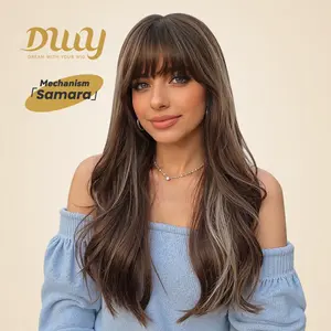 Samara -DWY Long-length Wavy Tea Brown with Highlights Glueless Synthetic Wig for Women 24 Inches