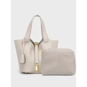 Textured Leather Tote Bag Set with Lock, Mini Handbag with Inner Storage, Women's Fashion Shoulder Bag for Daily Commute Travel
