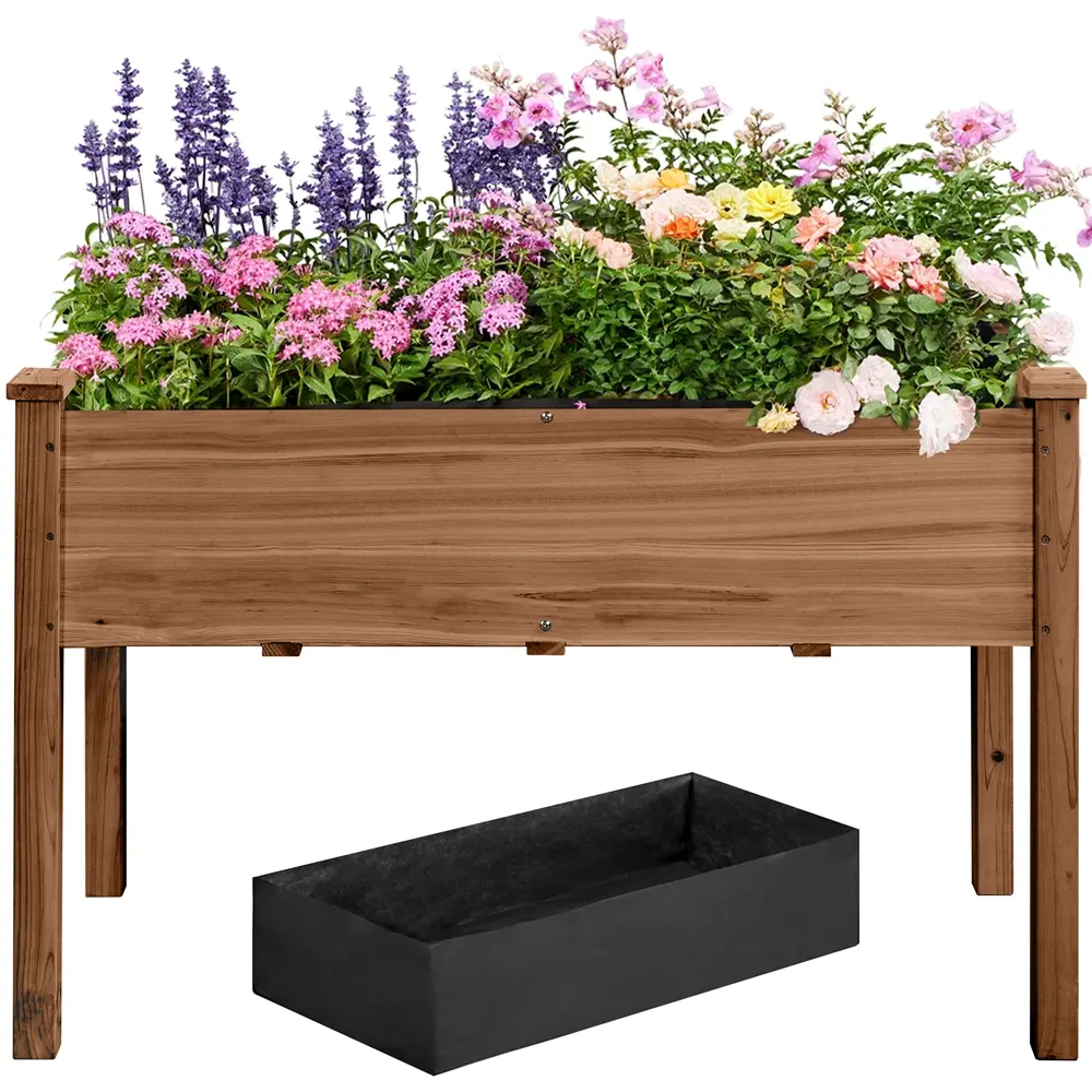 Costoffs Solid Wood Raised Garden Bed, One-Piece Side Design Prevents Soil Leakage, 30-Inch Height with Included Non-Woven Liner Ready for DIY Painting