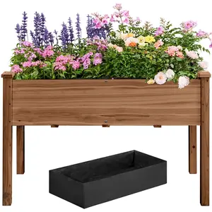 Costoffs Solid Wood Raised Garden Bed, One-Piece Side Design Prevents Soil Leakage, 30-Inch Height with Included Non-Woven Liner Ready for DIY Painting