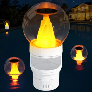 Solar Chlorine Floater,Chlorine Floater with Solar Flame Light,Adjustable Release Floating Chlorine Dispenser for Pool,Great Capacity Pool Chlorine Floater,Chlorine Floater for Hot Tub(White) outdoorfun