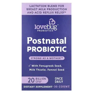 LoveBug Probiotics Postnatal Probiotic, 20 Billion CFU, 30 Capsules
