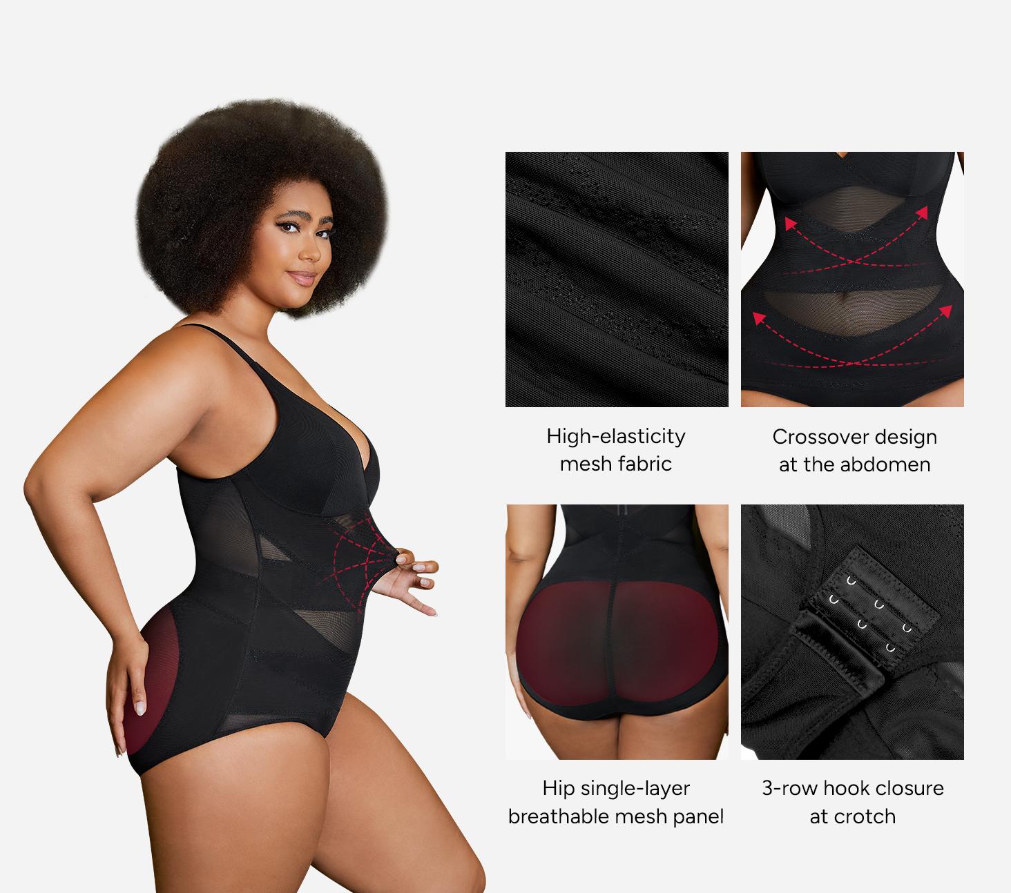 Nebility Women's V-Neck Fajas Shapewear - Mesh Breathable & Basic Comfort, Minimalist Compression Body Shaper Beige Womenswear