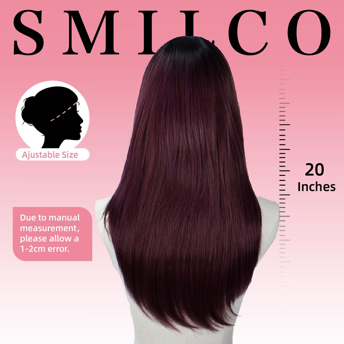SMILCO/24Inch Berry Red Slightly/Brown/Grey Curly Synthetic Wig With Bangs High-Quality Soft Smooth Fiber Adjustable Cap Air-Permeable Hair Net/SM256