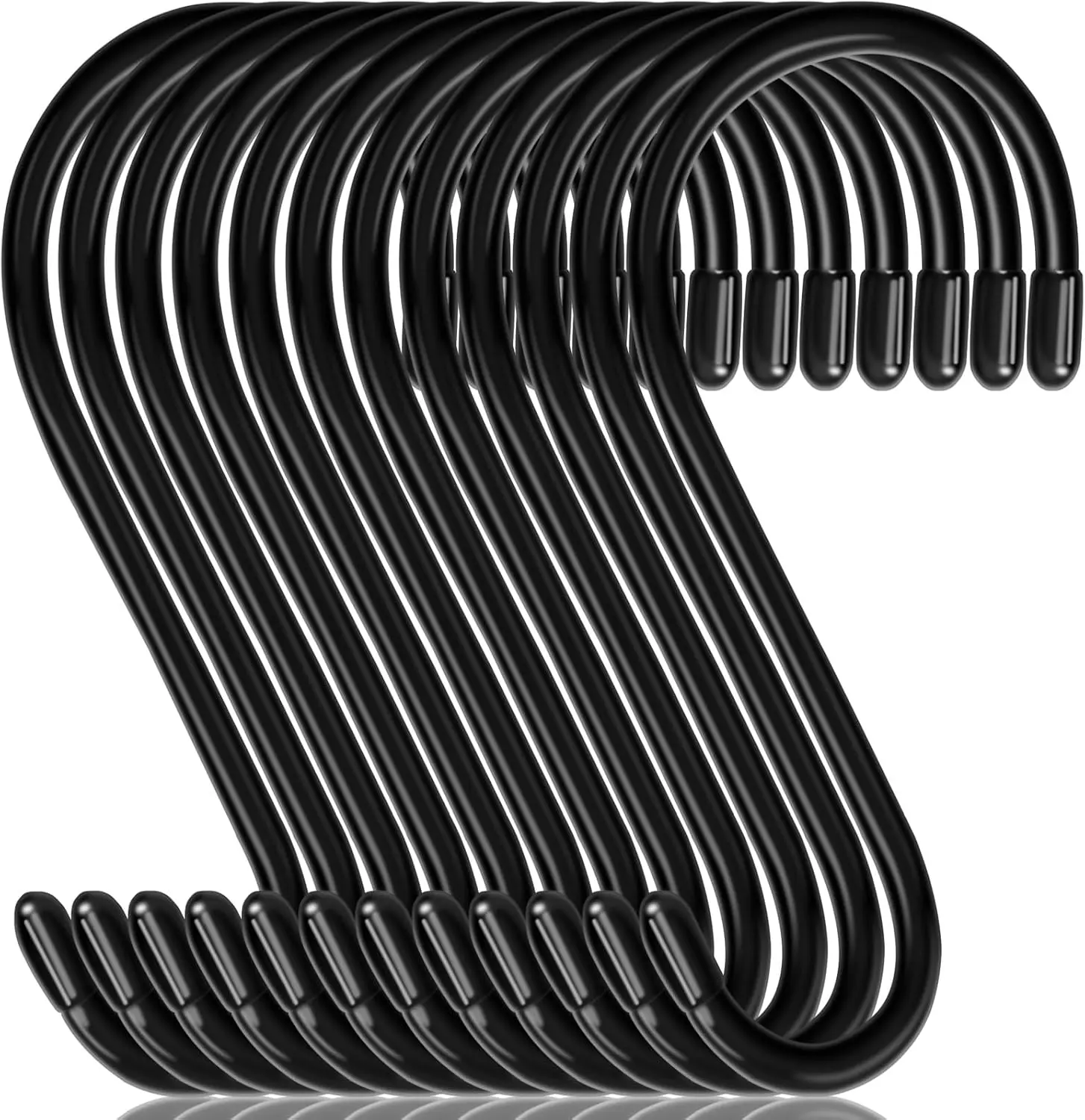 12 Pack 6 Inch Large S Hooks, Heavy Duty Vinyl Coated Non-Slip Metal Black Hooks for Hanging, Closet Kitchen Bathroom Garden Hooks for Pots Pans Clothes Plants Jeans Towels