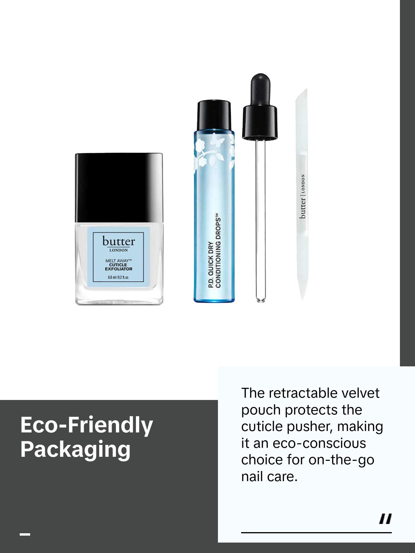 butter London Bye Bye Cuticle Trio Manicure Nail Clear - Quick Dry Conditioning Drops, Melt Away Cuticle Exfoliator, Signature 2-in-1 Glass Cuticle Pusher